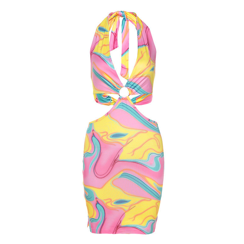 Hollow Women's Summer Tight-fitting Streetwear Casual Low-cut Backless Beach Dress - ANIBEY