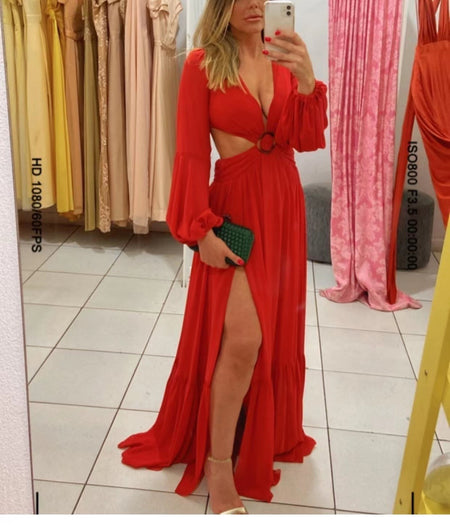 Knitted Long Sleeve Ladies Slit Dress - ANIBEY