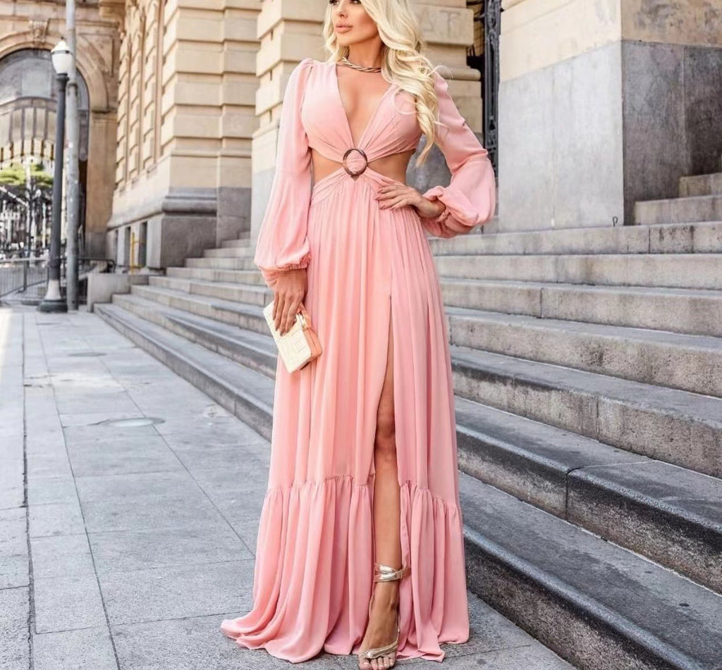 Knitted Long Sleeve Ladies Slit Dress - ANIBEY