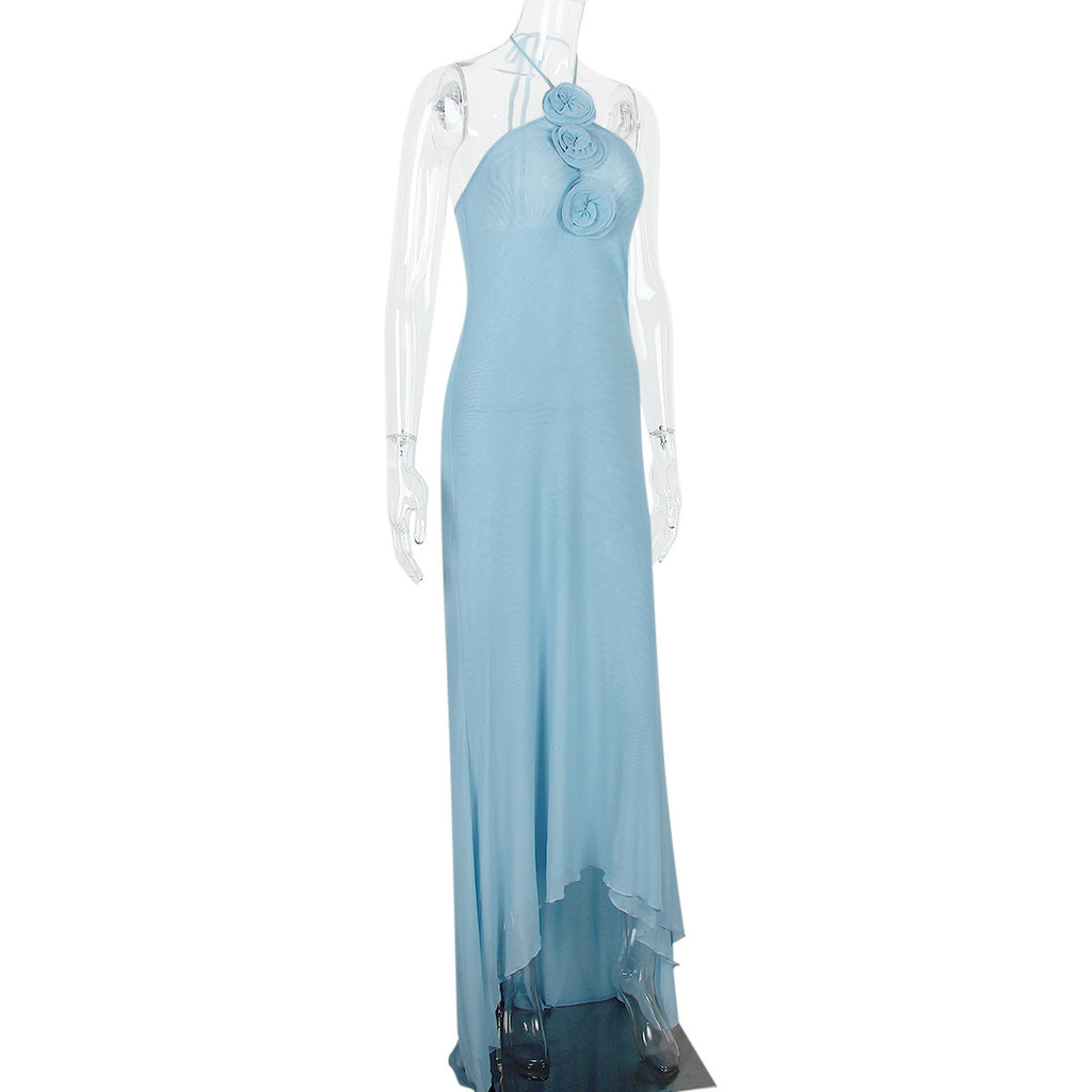 Mesh Halter Flower Backless Mop Halter Dress - ANIBEY