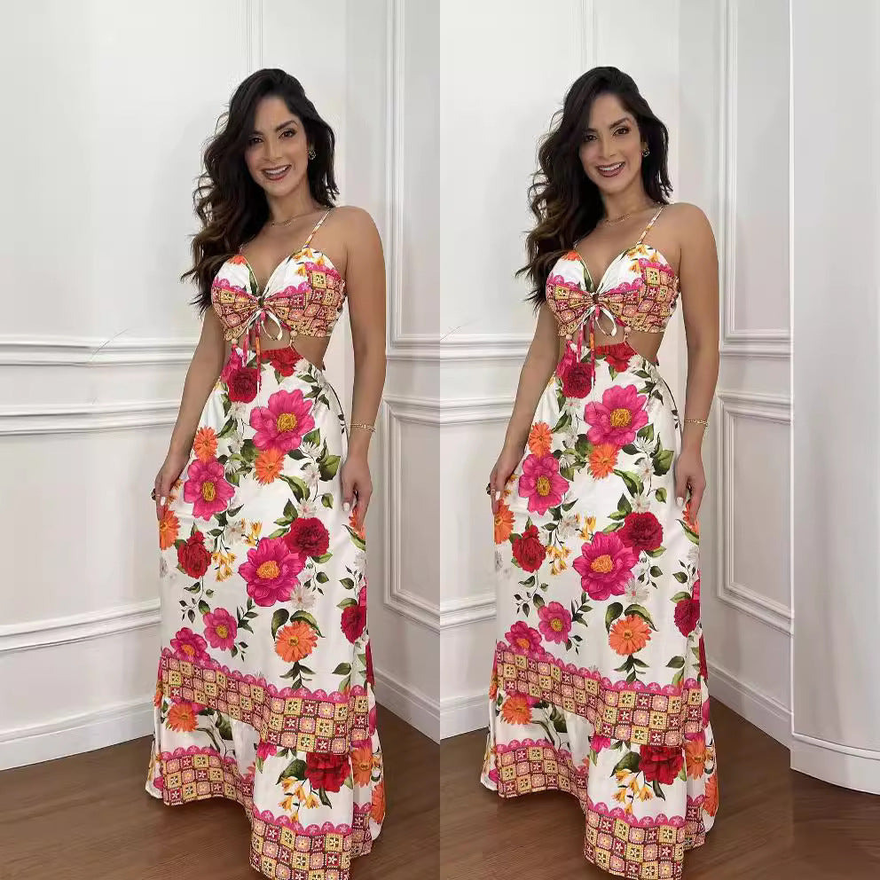 Spaghetti Straps Sleeveless Backless Slim Fit Beach Dress - ANIBEY