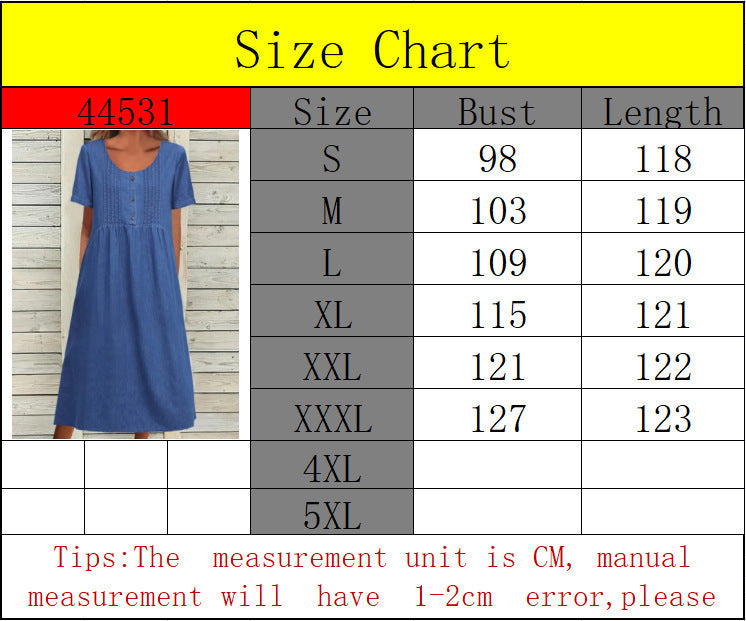 U-shaped Collar Mid-length Elegant Denim Short Sleeve Dress - ANIBEY