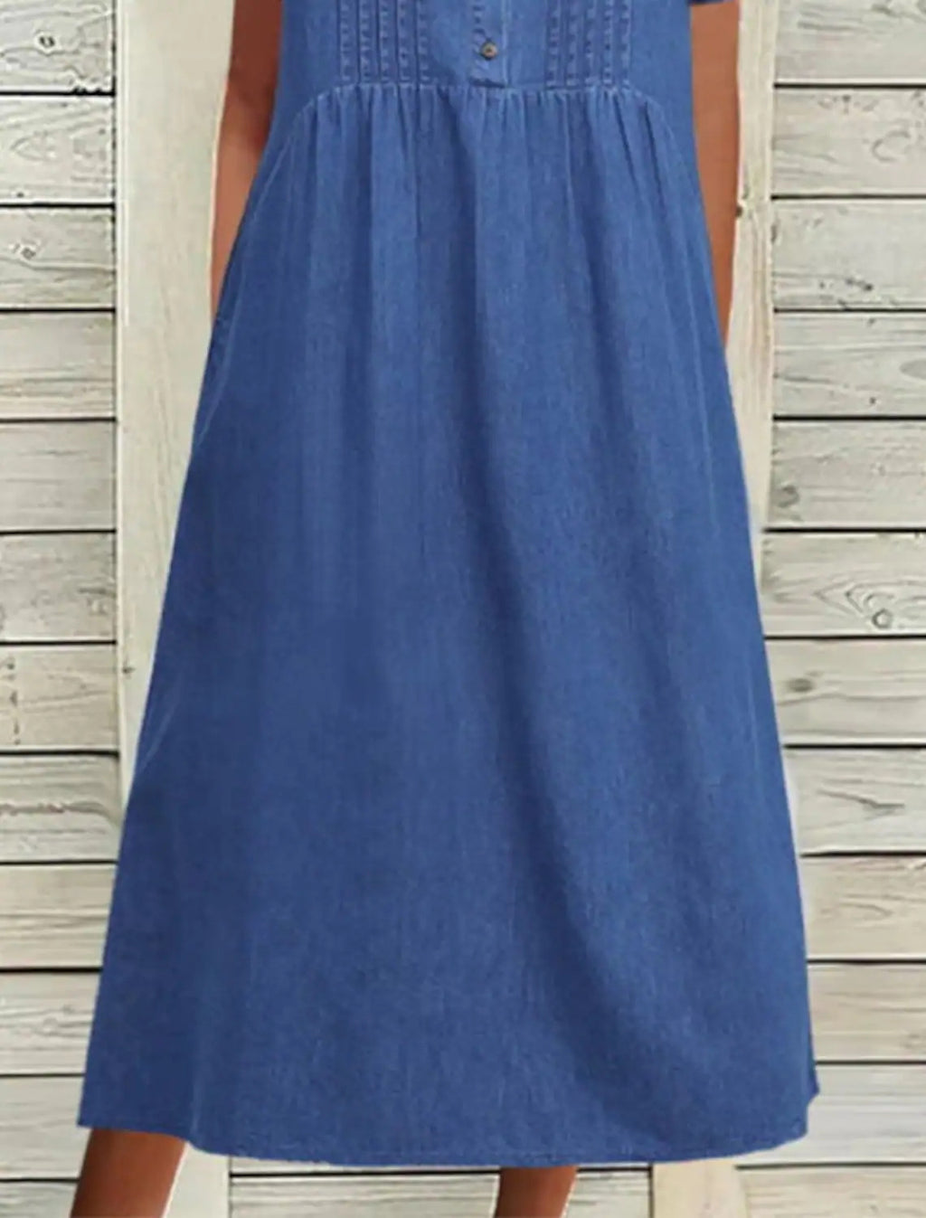 U-shaped Collar Mid-length Elegant Denim Short Sleeve Dress - ANIBEY