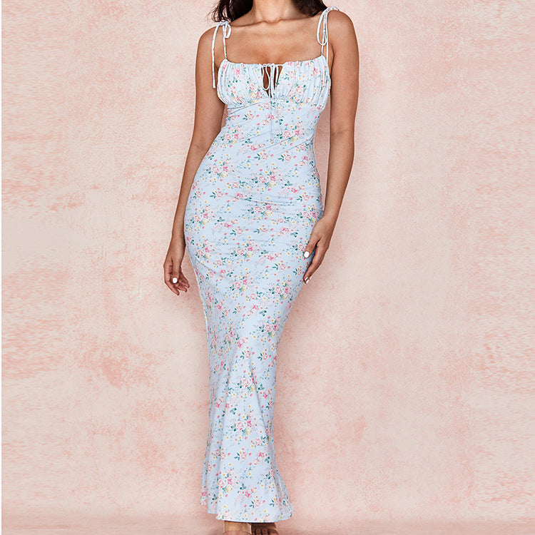 Summer Floral Print Dress Women Sexy Party Long Dresses Puff Short Sleeve - ANIBEY