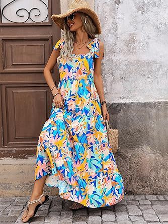 Spaghetti Strap Sleeveless Printed Pocket Side Zipper Layered Dress - ANIBEY