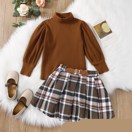 Skirt Brown Suit Cotton Solid Color Women's Dress - ANIBEY