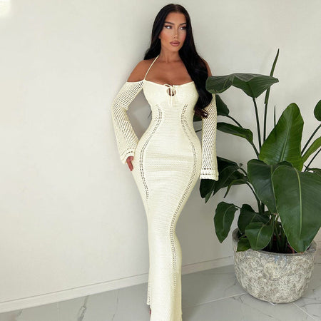 Backless Slim Fit Hollow Long Sleeve Dress - ANIBEY