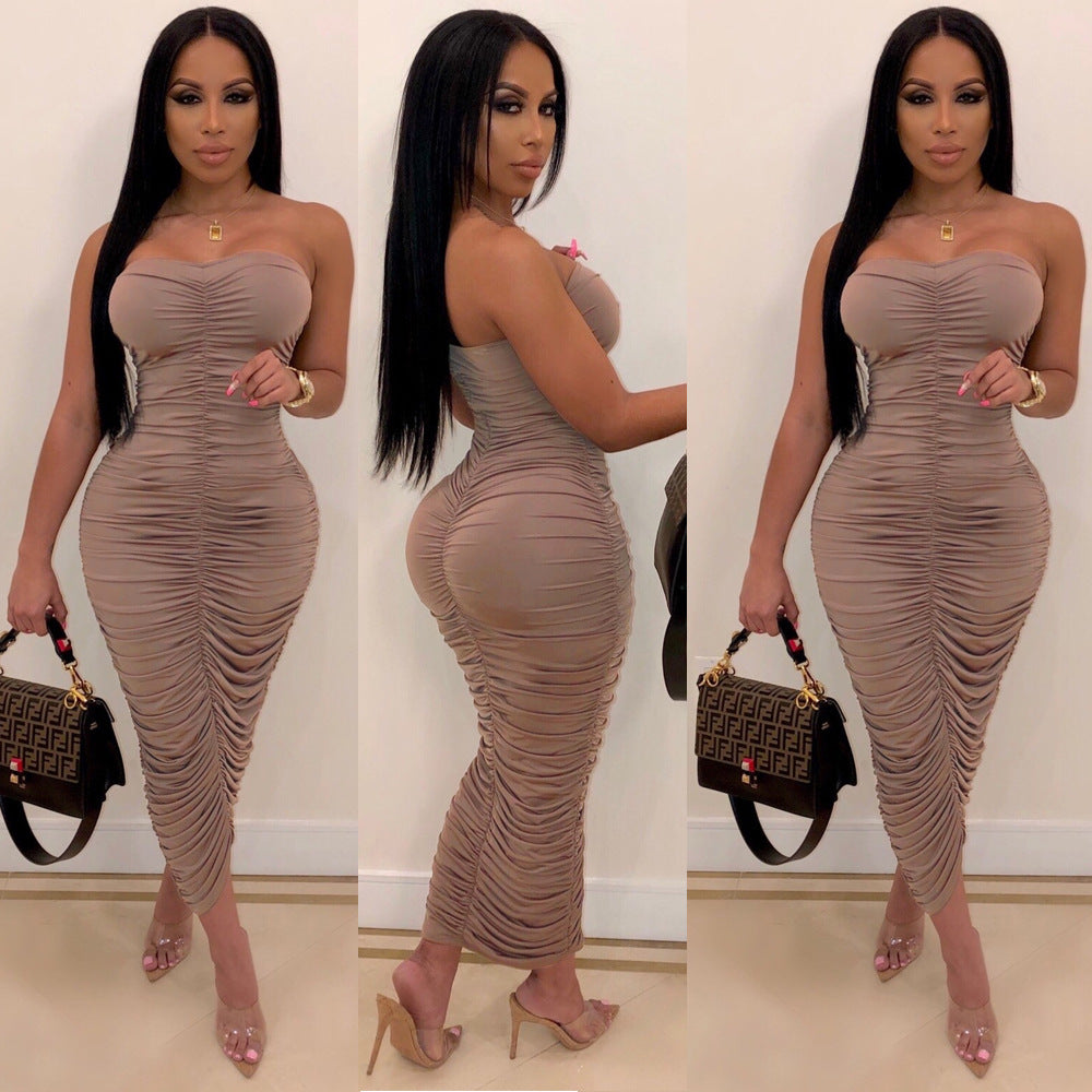 Lady Chest-wrapped Fashion Pleated Dress - ANIBEY