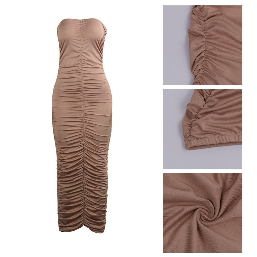 Lady Chest-wrapped Fashion Pleated Dress - ANIBEY