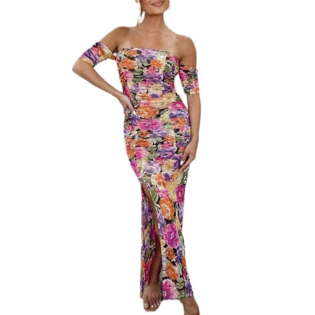 Summer Elegant Floral Off-the-neck Dress - ANIBEY