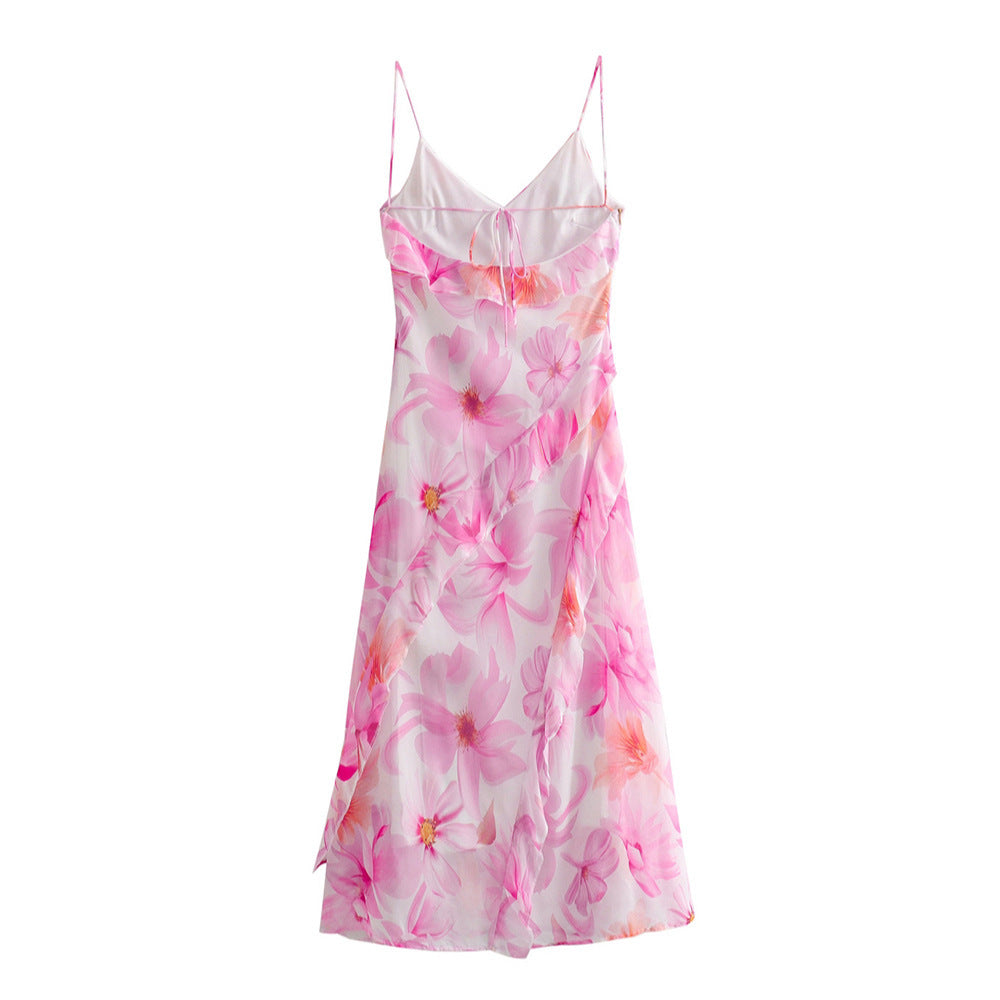Summer Women's French Sweet Ruffled Flower Print Dress - ANIBEY