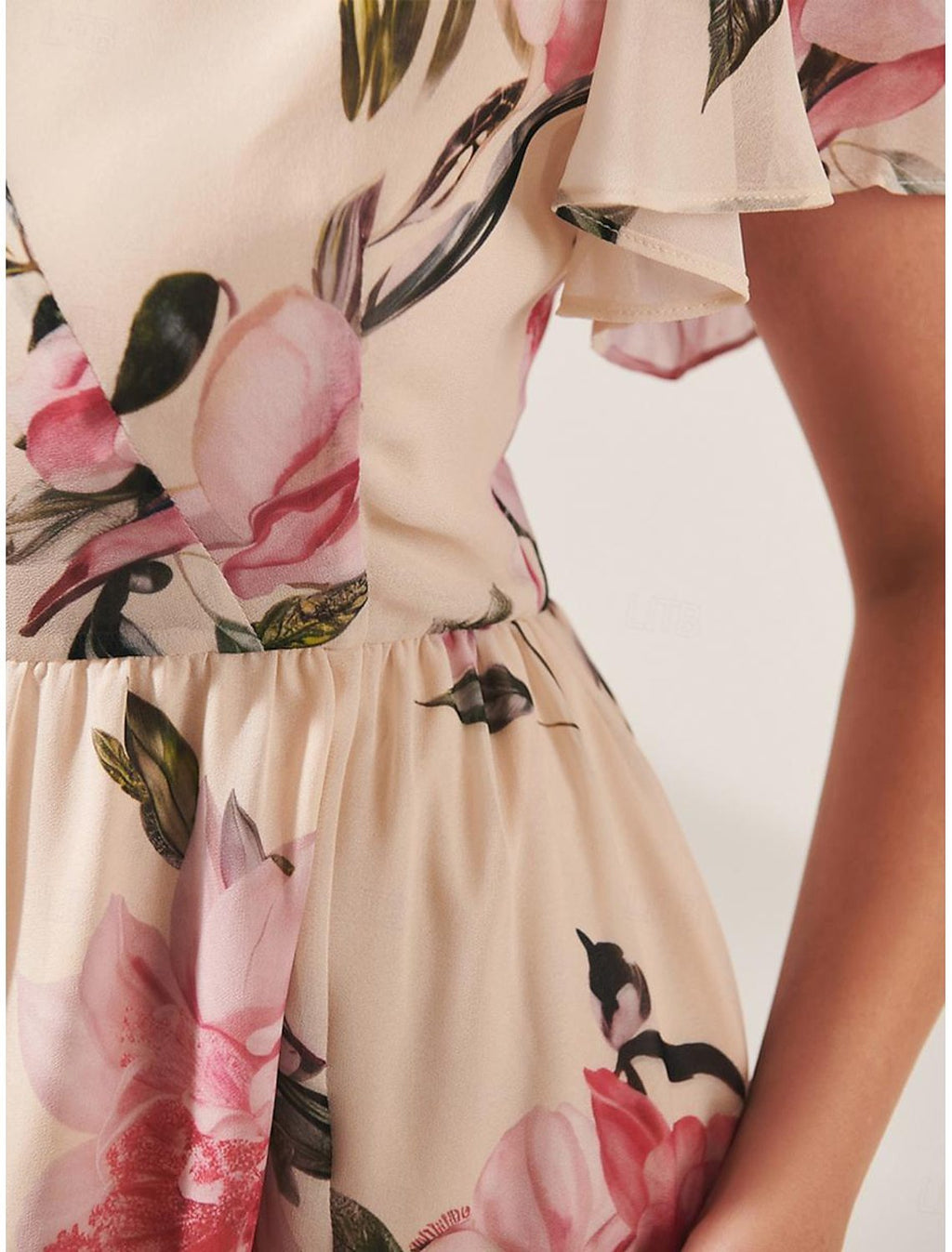 V-neck Mid-length Slim-fit Printed Dress - ANIBEY