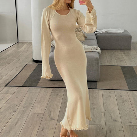 Solid Color Stringy Selvedge Backless Knitted Dress - ANIBEY