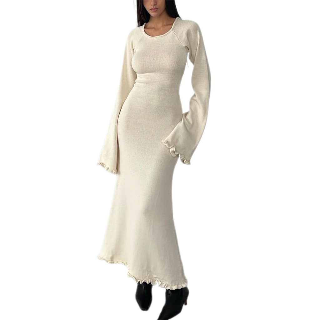 Solid Color Stringy Selvedge Backless Knitted Dress - ANIBEY