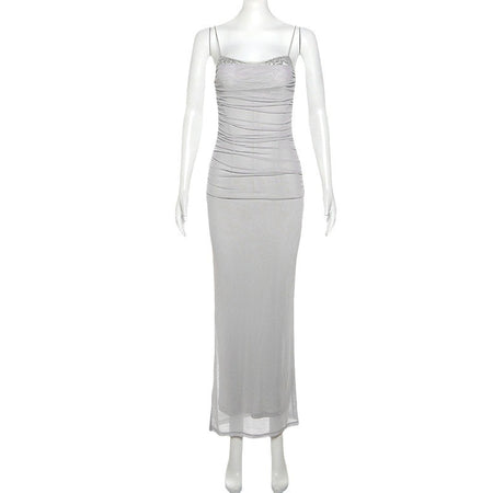 Lace Edge Waist-tight Hot Fashion Party Mesh See-through Lined Sling Dress - ANIBEY