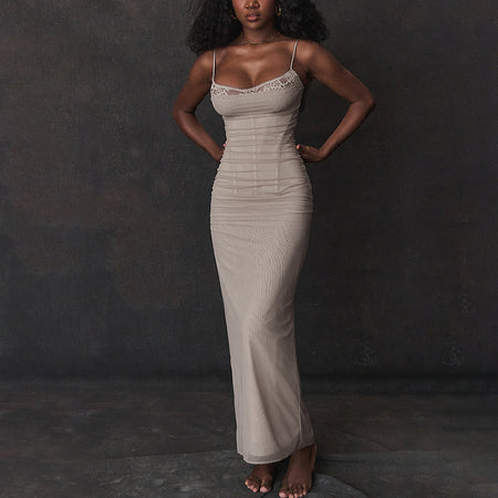Lace Edge Waist-tight Hot Fashion Party Mesh See-through Lined Sling Dress - ANIBEY