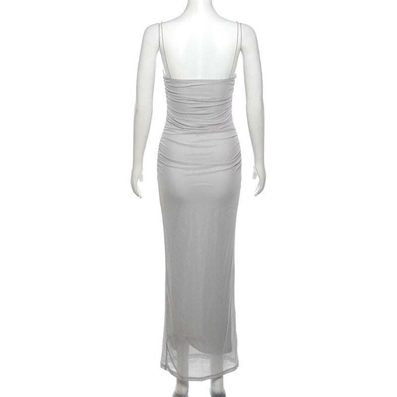 Lace Edge Waist-tight Hot Fashion Party Mesh See-through Lined Sling Dress - ANIBEY