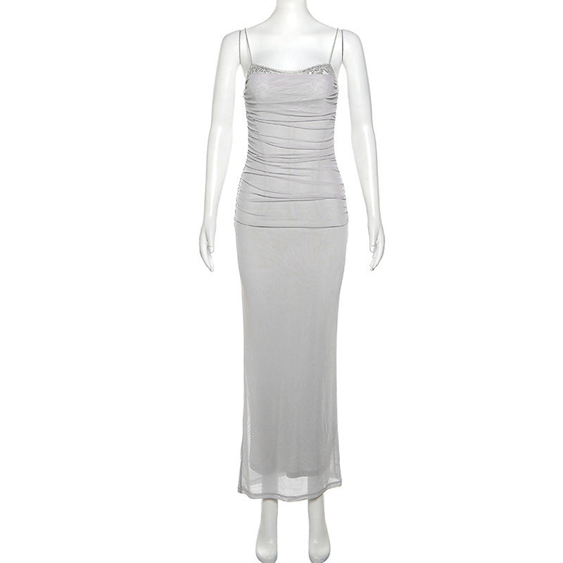 Lace Edge Waist-tight Hot Fashion Party Mesh See-through Lined Sling Dress - ANIBEY