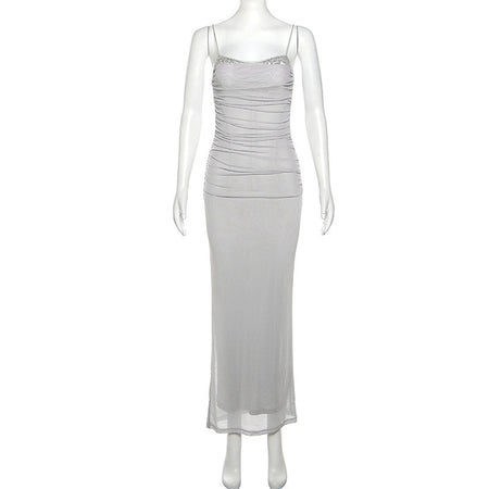 Lace Edge Waist-tight Hot Fashion Party Mesh See-through Lined Sling Dress - ANIBEY