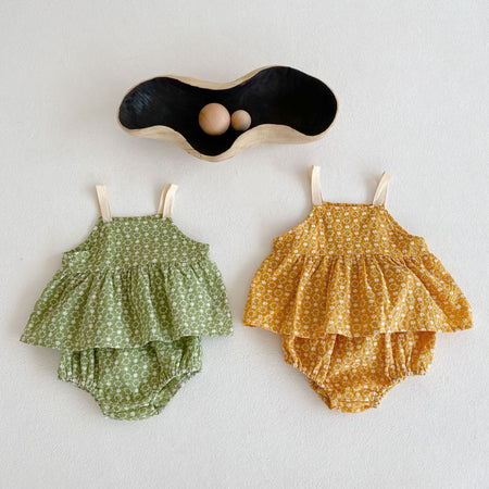 Two-piece Baby Girl Suit With Jacquard Blouse Suspenders Bread Pants - ANIBEY