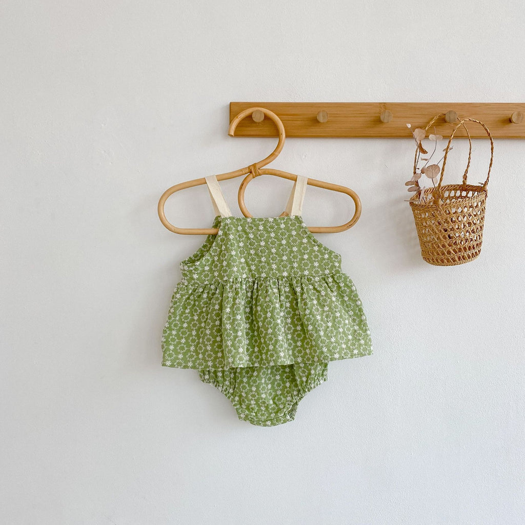 Two-piece Baby Girl Suit With Jacquard Blouse Suspenders Bread Pants - ANIBEY