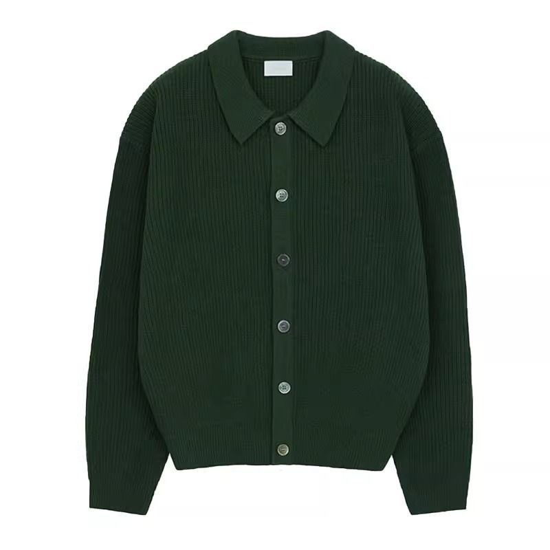 Men's Solid Color Casual Loose Retro Collared Cardigan - ANIBEY