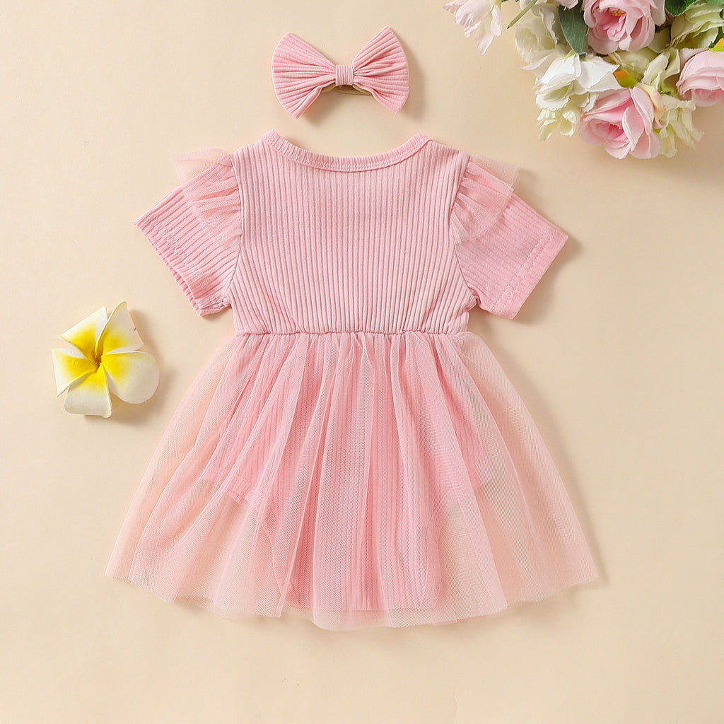 Girls' Multi-color Mesh Flounced Sleeve Short Sleeved Kazakhstan Skirt - ANIBEY