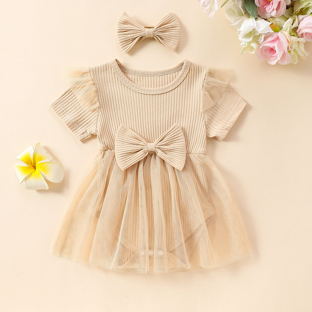 Girls' Multi-color Mesh Flounced Sleeve Short Sleeved Kazakhstan Skirt - ANIBEY