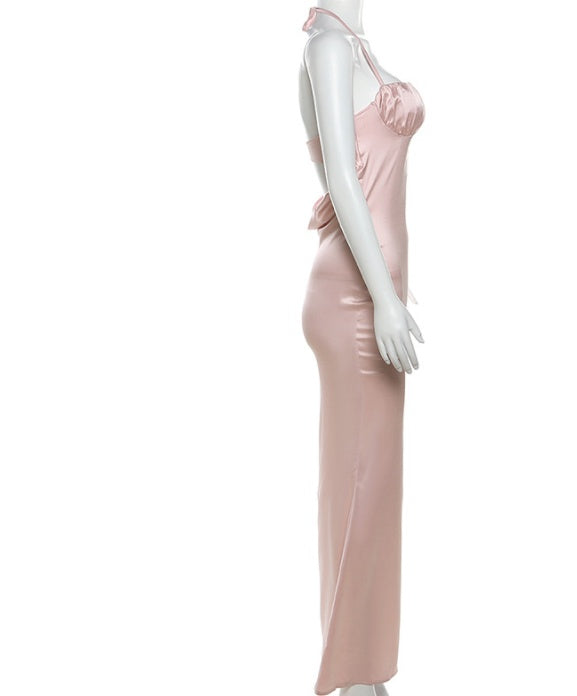 Hanging Neck Sexy Open Back Slim Fit Wrapped Hip Women's Dress - ANIBEY