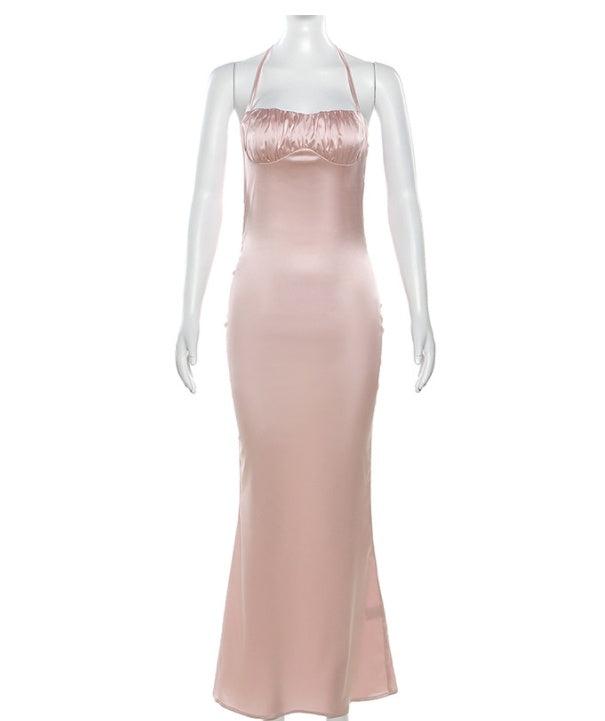 Hanging Neck Sexy Open Back Slim Fit Wrapped Hip Women's Dress - ANIBEY