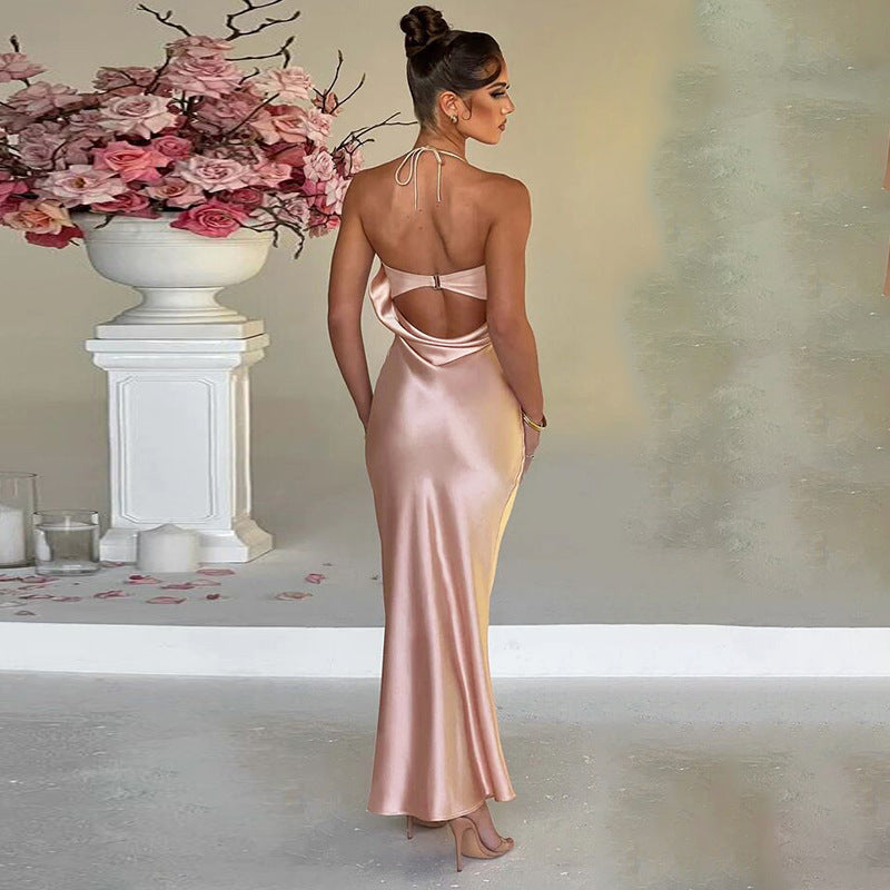 Hanging Neck Sexy Open Back Slim Fit Wrapped Hip Women's Dress - ANIBEY