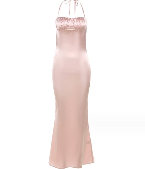 Hanging Neck Sexy Open Back Slim Fit Wrapped Hip Women's Dress - ANIBEY