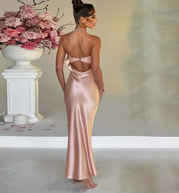 Hanging Neck Sexy Open Back Slim Fit Wrapped Hip Women's Dress - ANIBEY