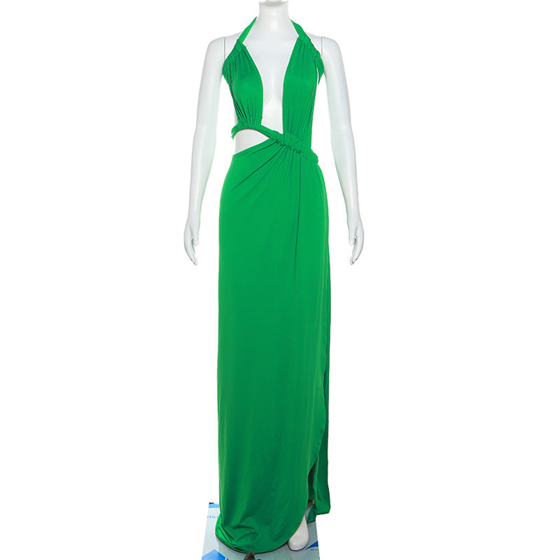 New Women's Fashion Halter Hollow Backless Slim Fit Slit Dress - ANIBEY