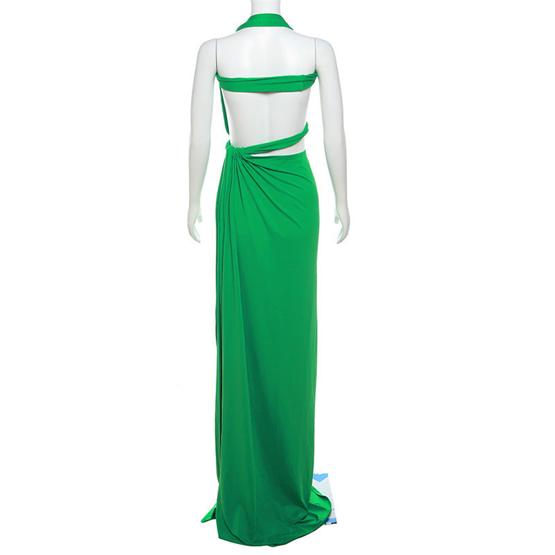 New Women's Fashion Halter Hollow Backless Slim Fit Slit Dress - ANIBEY