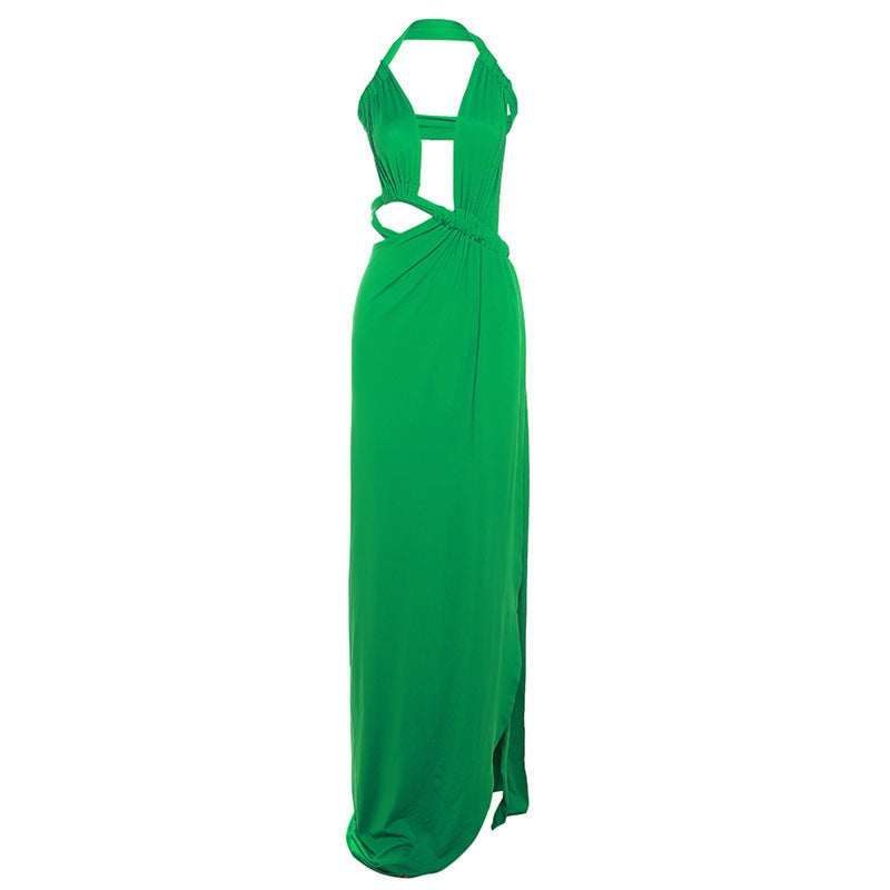 New Women's Fashion Halter Hollow Backless Slim Fit Slit Dress - ANIBEY