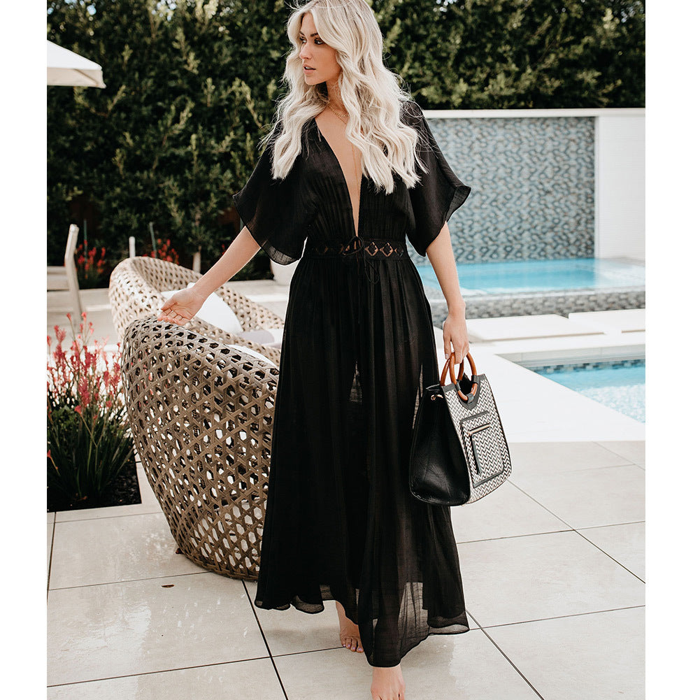 Slub lace lace long sunscreen cardigan - ANIBEY