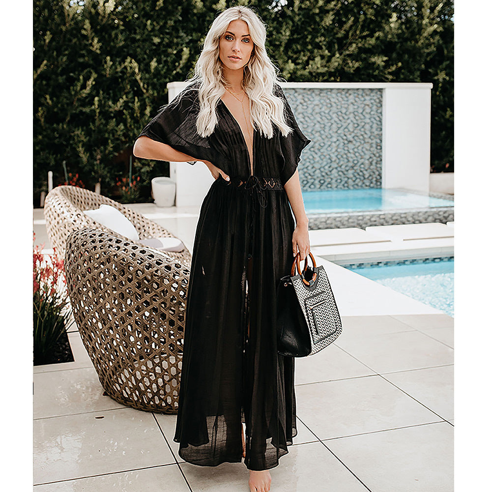 Slub lace lace long sunscreen cardigan - ANIBEY