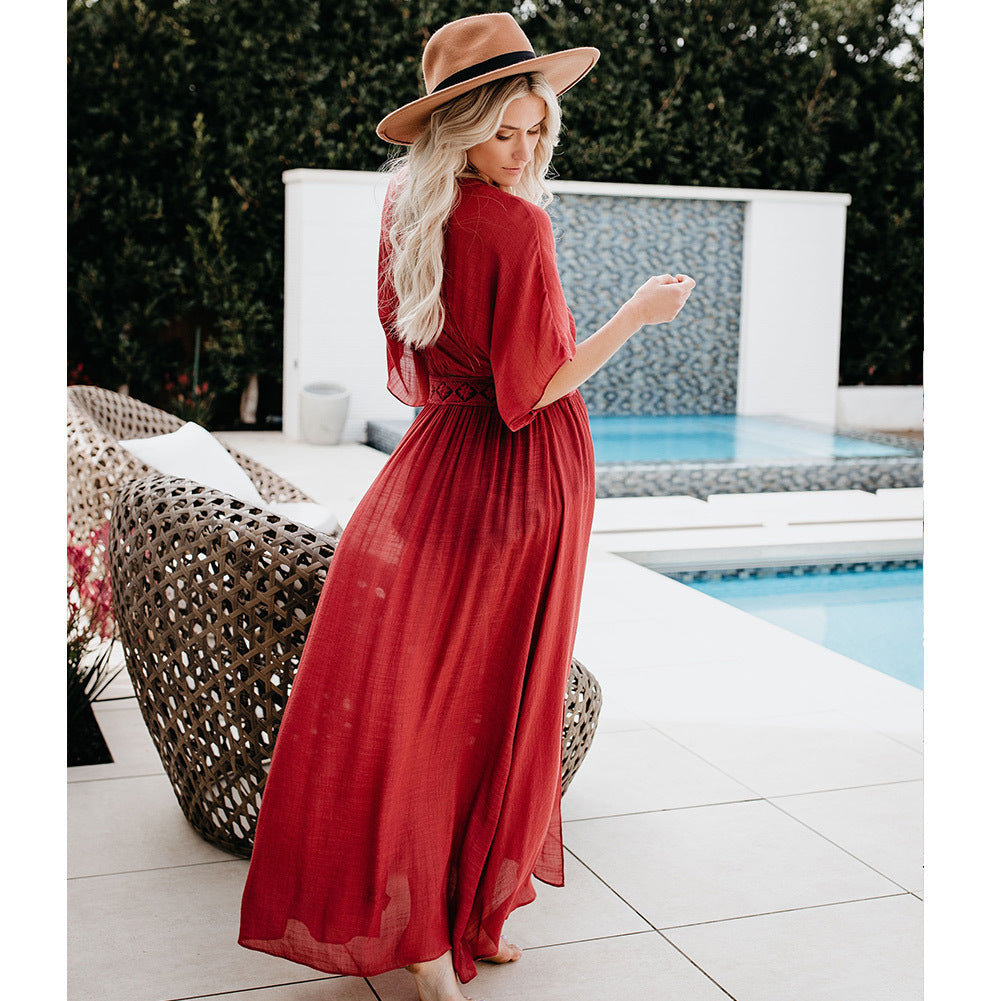 Slub lace lace long sunscreen cardigan - ANIBEY