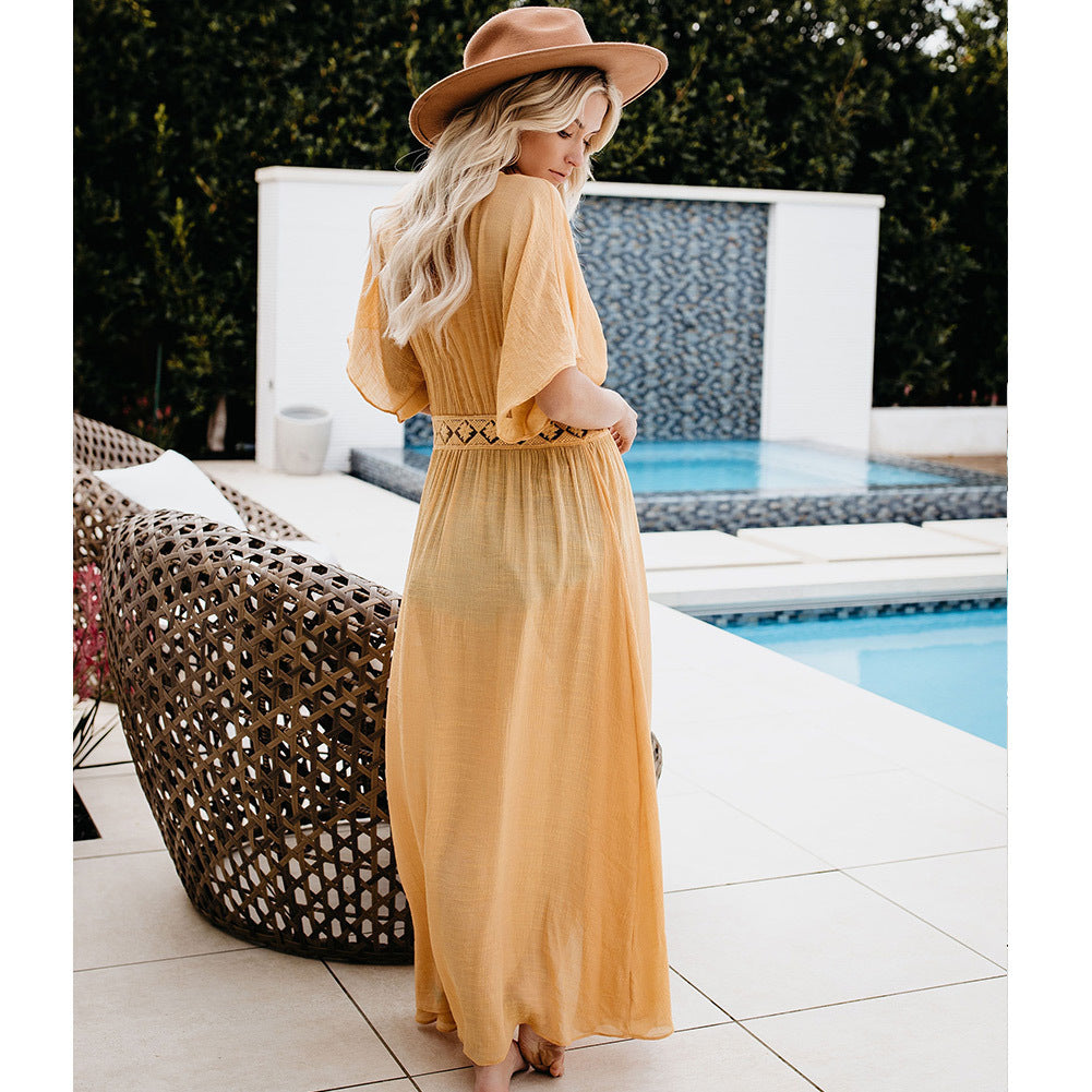 Slub lace lace long sunscreen cardigan - ANIBEY