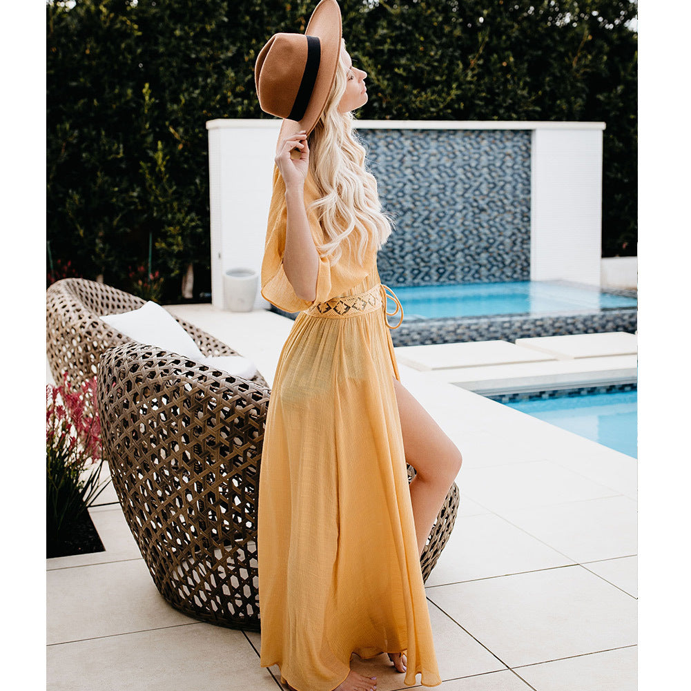 Slub lace lace long sunscreen cardigan - ANIBEY