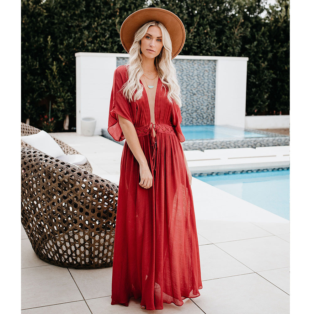 Slub lace lace long sunscreen cardigan - ANIBEY
