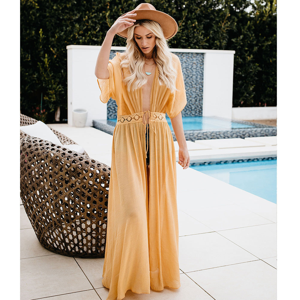 Slub lace lace long sunscreen cardigan - ANIBEY