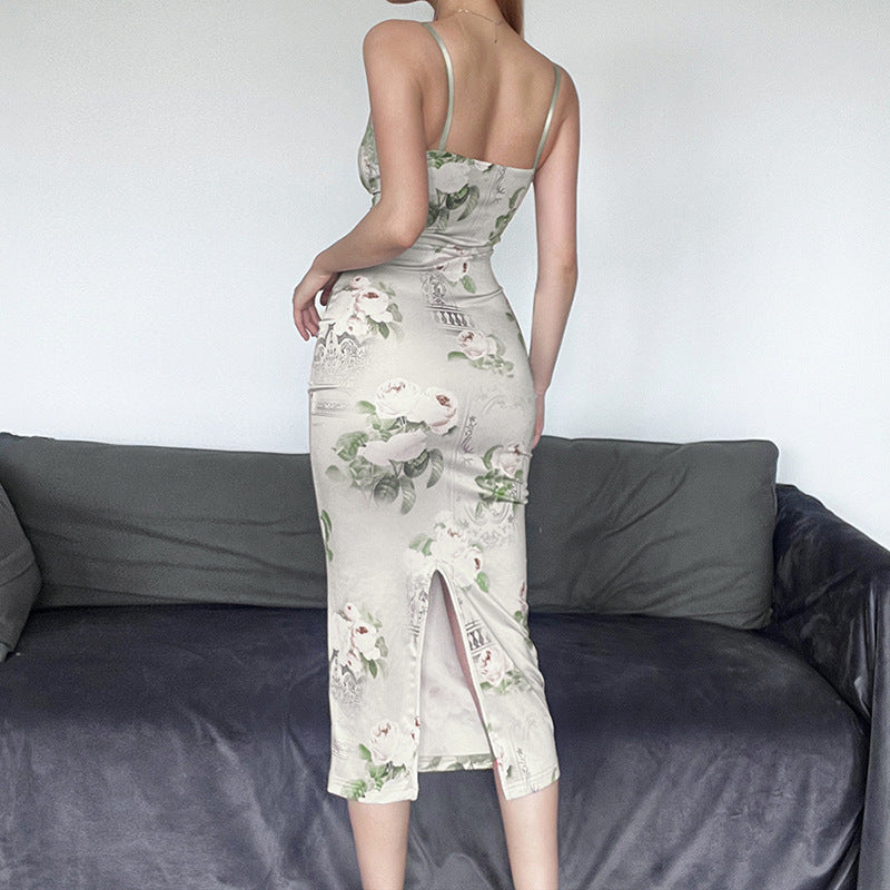 Summer New Women's Lace Stitching Printing Slim Dress - ANIBEY