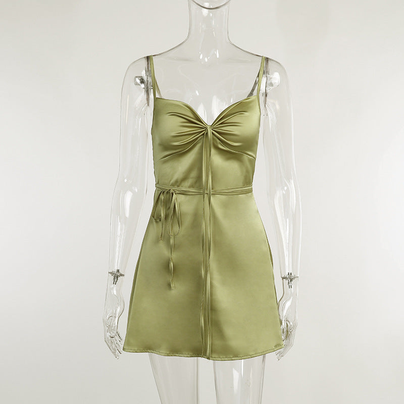 Temperament V-neck Strap Design Sense Niche Lace-up Scheming Chest Display Slim Fit Dress - ANIBEY