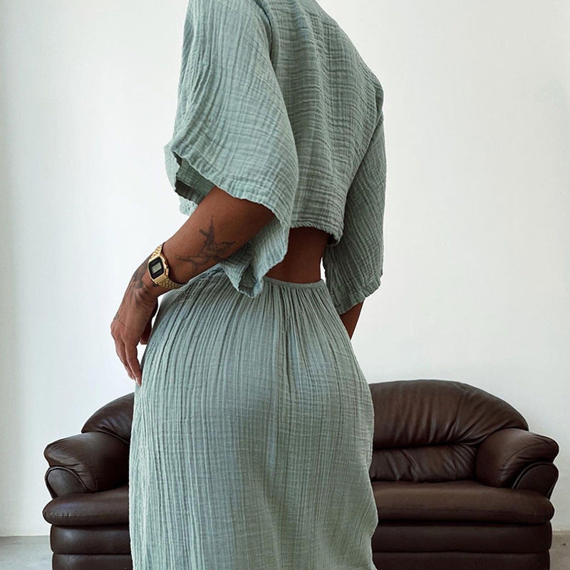 Women's Summer Slim Fit Midriff Outfit V-neck Dress - ANIBEY