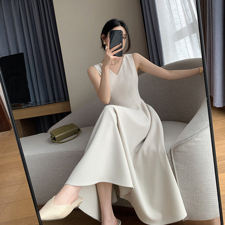 Summer Commute Slimming V-neckline Sleeveless Dress - ANIBEY