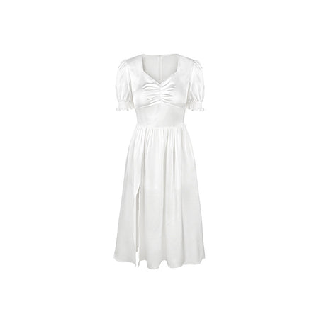 Light Cooked Style White Satin Ladies Temperament Dress - ANIBEY
