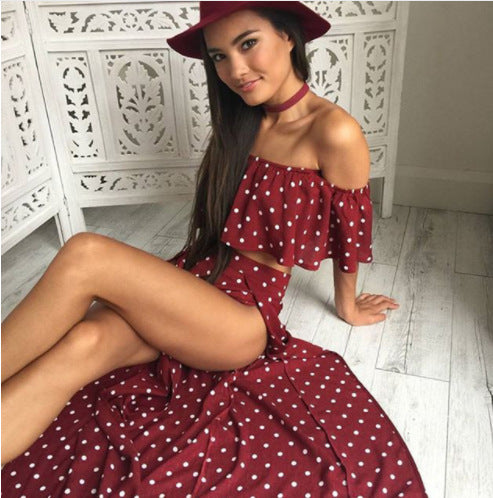Summer beach skirt, one shoulder sexy print dress - ANIBEY