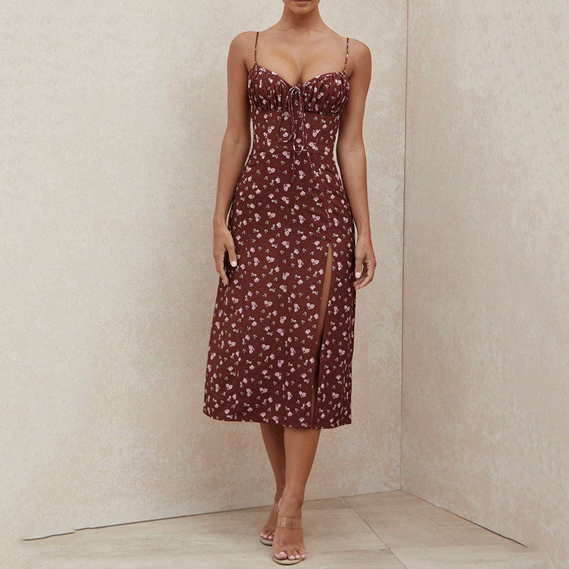 Floral Halter Slim Sling Bag Hip Woman's Dress - ANIBEY